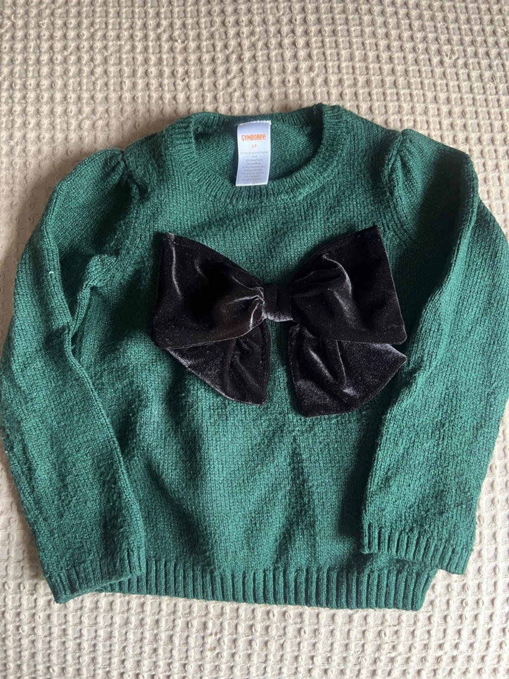 Gymboree Emerald Green Knit Sweater with Black Velvet Bow